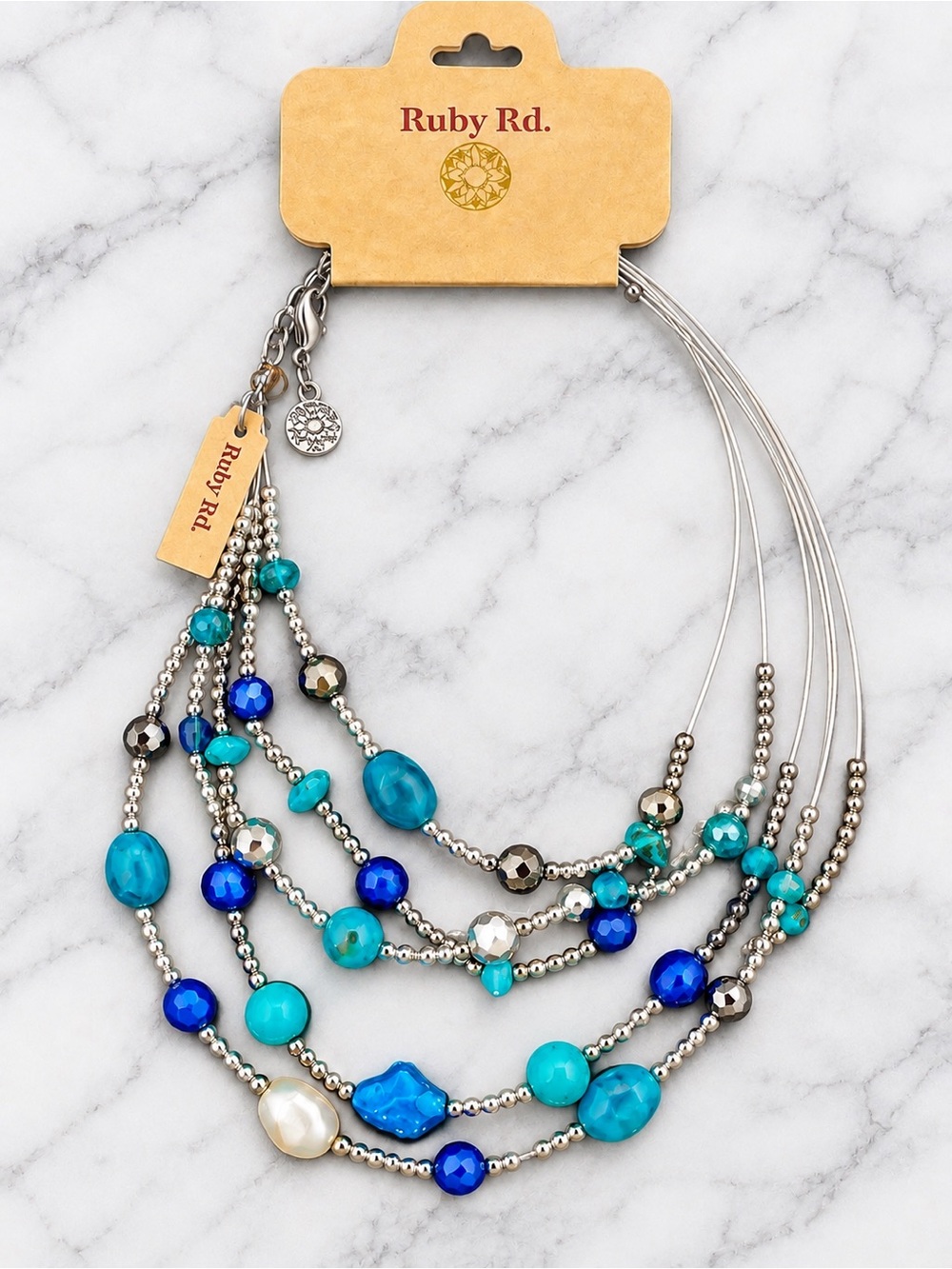*NWT* Ruby Rd. Silver-tone Multi Strand Blue Grey Teal Beaded 18-20” Necklace
